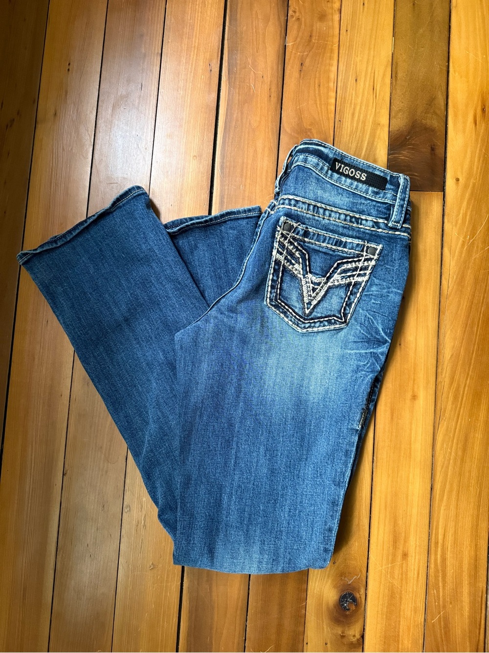Vigoss Chelsea Medium Blue Slim Bootcut Jeans with Accent Stitching